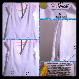 Guess White V Neck Zip Up Top